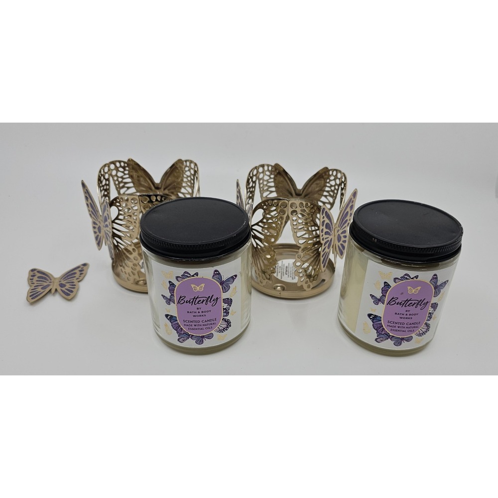 Bath & Body Works Butterfly Scented Candle Set with Gold Butterfly Holders